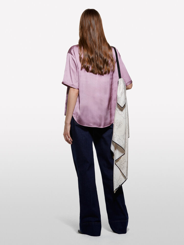 Mauve oversized satin blouse - women's blouses - Lilac | Sisley image number 2